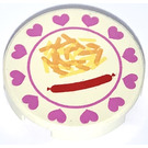 LEGO White Tile 2 x 2 Round with Dinner Plate with Sausage and French Fries with "X" Bottom