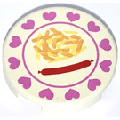 LEGO White Tile 2 x 2 Round with Dinner Plate with Sausage and French Fries with "X" Bottom (4150)