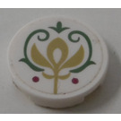 LEGO White Tile 2 x 2 Round with Gold Crest, Sand Green Scrollwork Sticker with Bottom Stud Holder (14769)