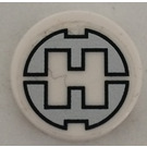 LEGO White Tile 2 x 2 Round with Hero Factory ‘H’ Sticker with Bottom Stud Holder (14769)