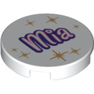 LEGO White Tile 2 x 2 Round with "Mia" and Stars with "X" Bottom (4150 / 10214)