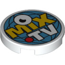 LEGO White Tile 2 x 2 Round with "Mix TV" with Bottom Stud Holder (14769 / 26374)
