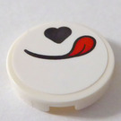 LEGO White Tile 2 x 2 Round with Nose, Mouth and Red Tongue Sticker with Bottom Stud Holder (14769)