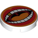 LEGO White Tile 2 x 2 Round with Open Mouth with Golden Tooth Drumhead with Bottom Stud Holder (14769 / 99347)