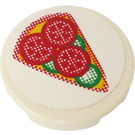 LEGO White Tile 2 x 2 Round with Pizza Slice Sticker with "X" Bottom (4150)