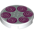 LEGO White Tile 2 x 2 Round with Purple Swirls with Bottom Stud Holder (14769 / 72416)
