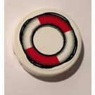LEGO White Tile 2 x 2 Round with Red and White Life Preserver on Rope Outline Sticker with "X" Bottom (4150)