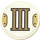 LEGO White Tile 2 x 2 Round with Roman Number 'III' Sticker with Bottom Stud Holder (14769)