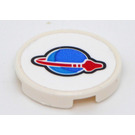 LEGO White Tile 2 x 2 Round with Space Logo Classic Sticker with Bottom Stud Holder (14769)