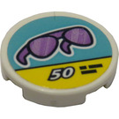 LEGO White Tile 2 x 2 Round with Sunglasses price sign Sticker with Bottom Stud Holder (14769)