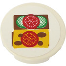 LEGO Wit Tegel 2 x 2 Ronde met Tomato, Cheese en Cucumber Sticker met "X"-vormige Onderzijde (4150)