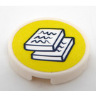 LEGO White Tile 2 x 2 Round with Two Cardboard Box on a Yellow Circle Sticker with Bottom Stud Holder (14769)