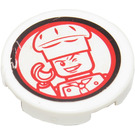 LEGO White Tile 2 x 2 Round with winking chef Sticker with "X" Bottom (4150)