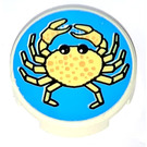 LEGO White Tile 2 x 2 Round with Yellow Crab with "X" Bottom (4150)