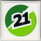 LEGO blanc Tuile 2 x 2 avec '21', Green et Lime Cercle (La gauche) Autocollant avec rainure (3068)