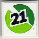 LEGO White Tile 2 x 2 with '21', Green and Lime Circle (Right) Sticker with Groove (3068)