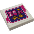 LEGO White Tile 2 x 2 with 28 07 and Flags Sticker with Groove (3068)