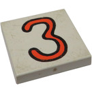 LEGO White Tile 2 x 2 with "3" with Groove (3068)