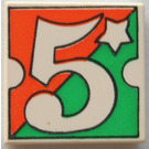 LEGO White Tile 2 x 2 with "5" on Orange / Green with Groove (3068)