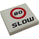 LEGO White Tile 2 x 2 with '80' and 'SLOW' Sticker with Groove (3068)