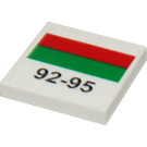LEGO White Tile 2 x 2 with Black '92-95', Green and Red Line Sticker with Groove (3068)