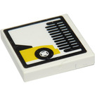 LEGO White Tile 2 x 2 with Black and Yellow Car, Black Brush Sticker with Groove (3068)