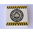 LEGO White Tile 2 x 2 with Black and Yellow Danger Stripes and Round Hatch with Groove (3068)