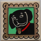 LEGO Weiß Fliese 2 x 2 mit Schwarz Hund im Golden Rahmen Muster mit Nut (3068 / 83940)