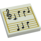 LEGO White Tile 2 x 2 with Black Music Notes and Gold Lines with Groove (3068)