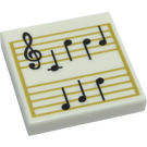 LEGO Hvit Tile 2 x 2 med Svart Musikk Notes og Gold Lines med Rille (3068 / 66586)