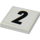 LEGO Weiß Fliese 2 x 2 mit Schwarz Number 2 auf Weiß Background Aufkleber mit Nut (3068)