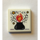 LEGO Wit Tegel 2 x 2 met Zwart Pot met Vlam en Stars Sticker met groef (3068)