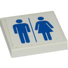 LEGO White Tile 2 x 2 with Blue Man and Woman Symbols Sticker with Groove (3068)