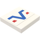 LEGO White Tile 2 x 2 with Blue -V- and Red Lines Sticker with Groove (3068)