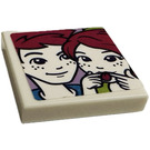 LEGO Tile 2 x 2 with Boy and girl photo Sticker with Groove (3068)
