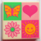 LEGO White Tile 2 x 2 with Butterfly, Heart, Flower, and Sun Sections with Groove (3068)