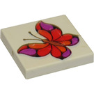 LEGO White Tile 2 x 2 with Butterfly with Groove (3068)