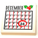LEGO White Tile 2 x 2 with Calendar page DECEMBER  Sticker with Groove (3068)