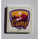 LEGO White Tile 2 x 2 with "Camp" Sticker with Groove (3068)