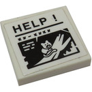 LEGO Wit Tegel 2 x 2 met Caption of Kat Aan Boom Branch en 'HELP !' Sticker met groef (3068)