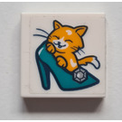 LEGO White Tile 2 x 2 with Cat in Shoe Sticker with Groove (3068)