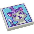LEGO White Tile 2 x 2 with Cat with Party Hat with Groove (3068 / 36175)