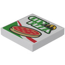 LEGO Weiß Fliese 2 x 2 mit 'CITY PIZZA' Aufkleber mit Nut (3068)