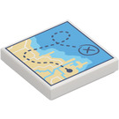 LEGO White Tile 2 x 2 with Coastline Map and X with Groove (3068 / 100888)