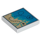 LEGO Weiß Fliese 2 x 2 mit Coastline Map und X mit Nut (3068 / 100888)