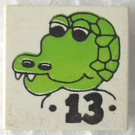 LEGO White Tile 2 x 2 with Crocodile Head and '13' with Groove (3068)