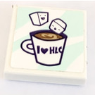 LEGO Wit Tegel 2 x 2 met Cup of coffee en Sugar  Sticker met groef (3068)
