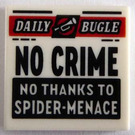 LEGO White Tile 2 x 2 with 'DAILY BUGLE' and 'NO CRIME NO THANKS TO SPIDER-MENACE' with Groove (3068)