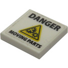 LEGO blanc Tuile 2 x 2 avec 'DANGER' et 'MOVING PARTS' Autocollant avec rainure (3068)