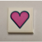 LEGO White Tile 2 x 2 with Dark Pink Heart Sticker with Groove (3068)